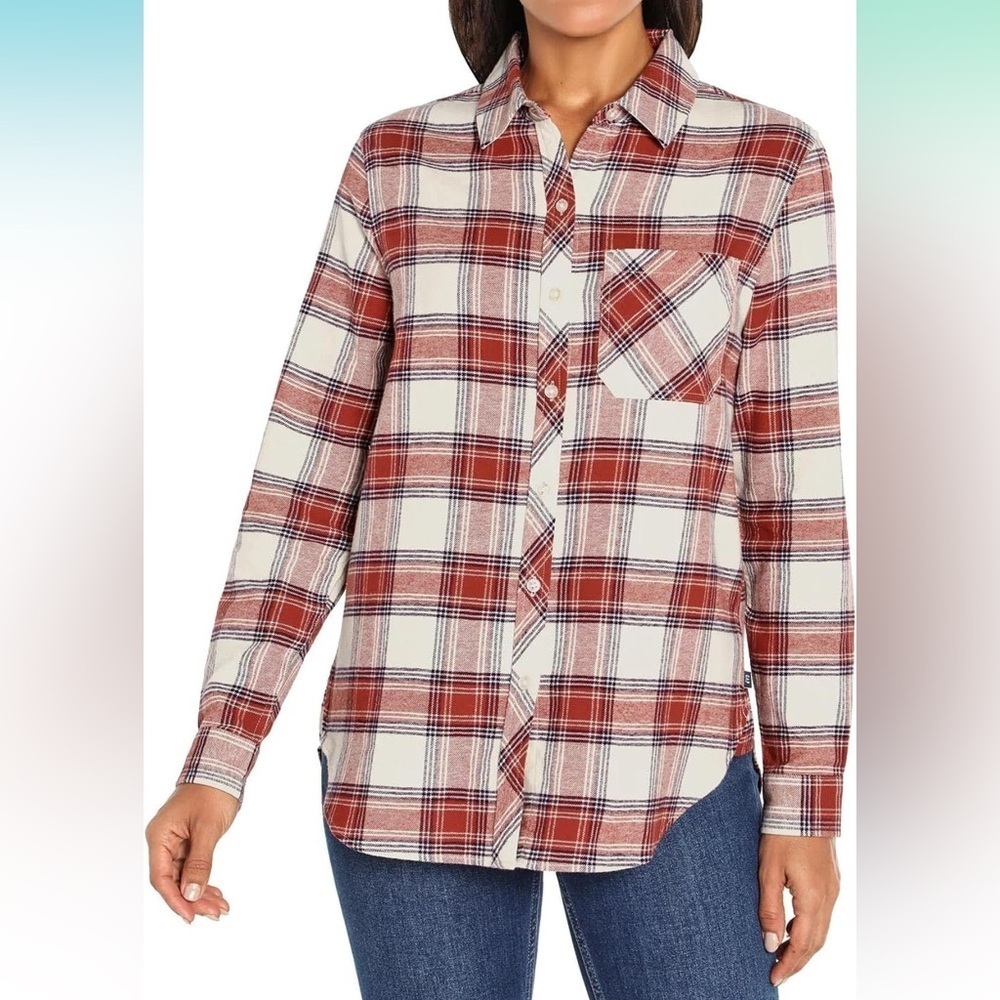 NWT Women's Gap Relaxed Fit Flannel Shirt, Birch - Dana Plaid, XS​​​​